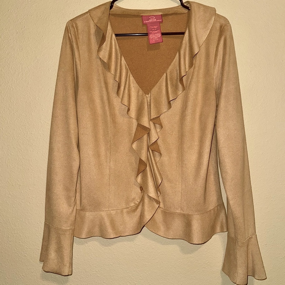 Vintage Oscar de la Renta Tan Faux Suede Blouse/ Jacket Women Size 14 U.S. Large